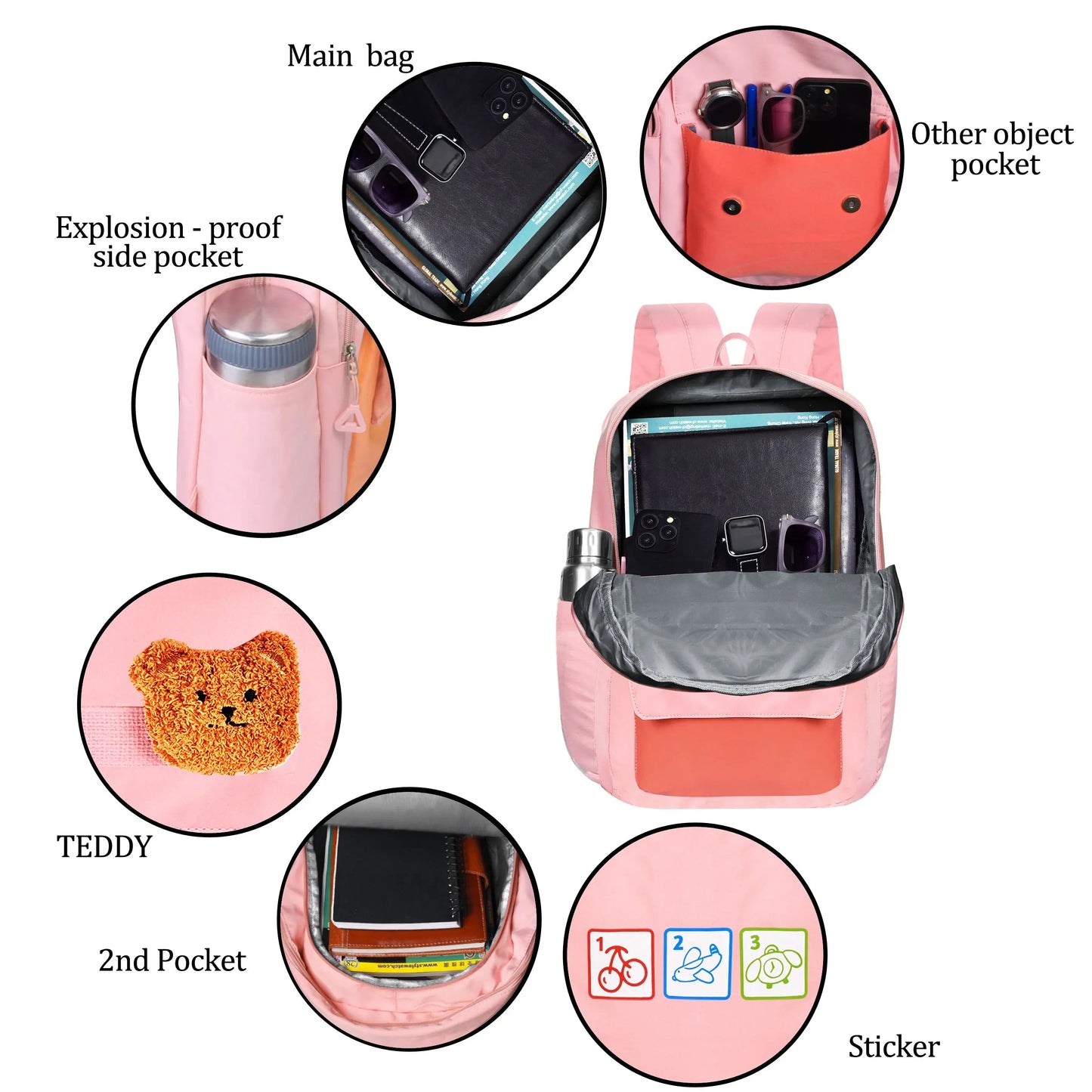 clouds love Backpacks 15.6 Inch College Cute Bookbag Anti Theft Women Casual School backpack for Unisex(Pink) optima-bags