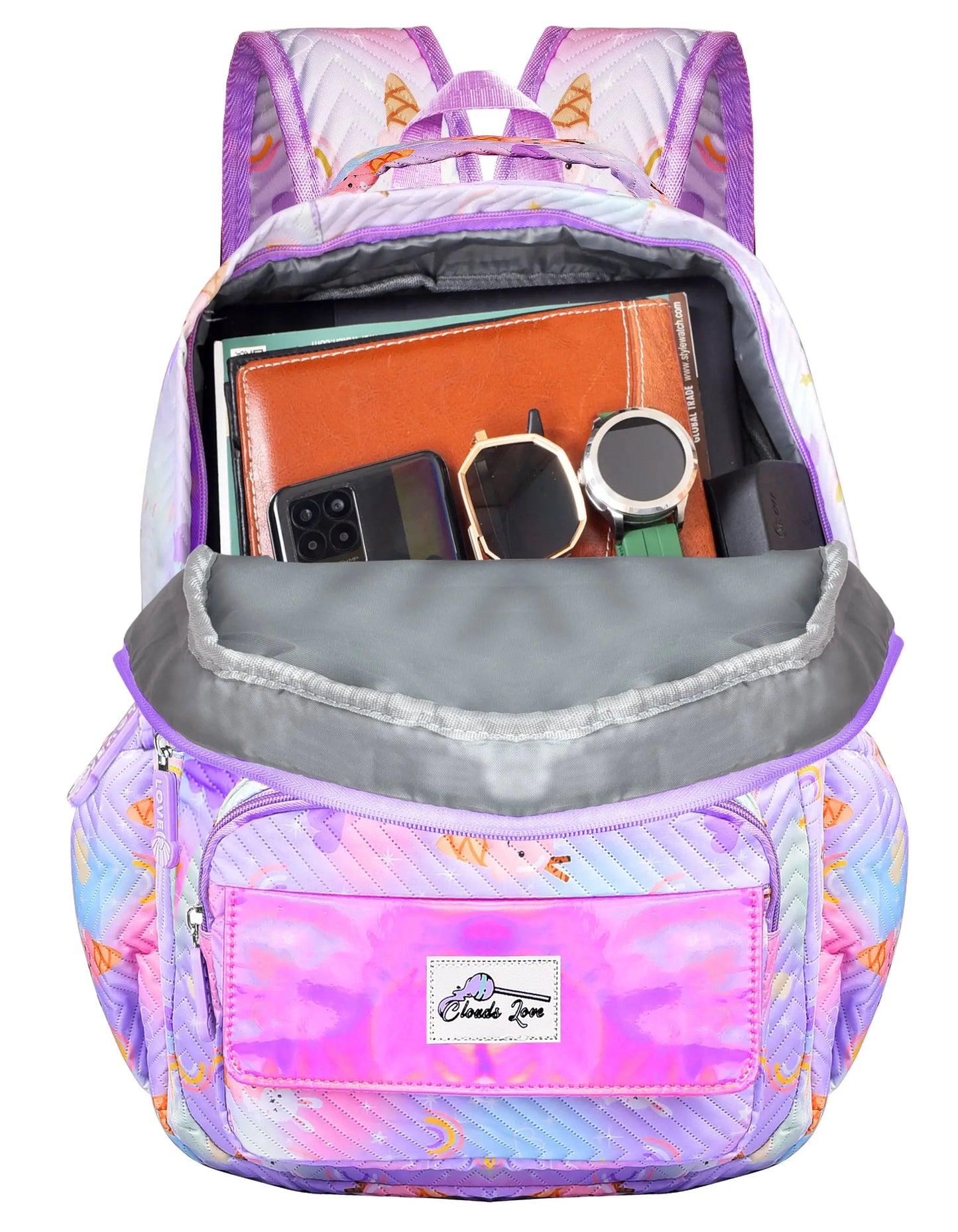 Clouds Love School Bag for Girls Kids Stylish Waterproof Girls School Bag Fashionable Large Capacity School Backpack for Girls Gift School Bag for Kids Girls (6-12 Years Old)Purple optima-bags