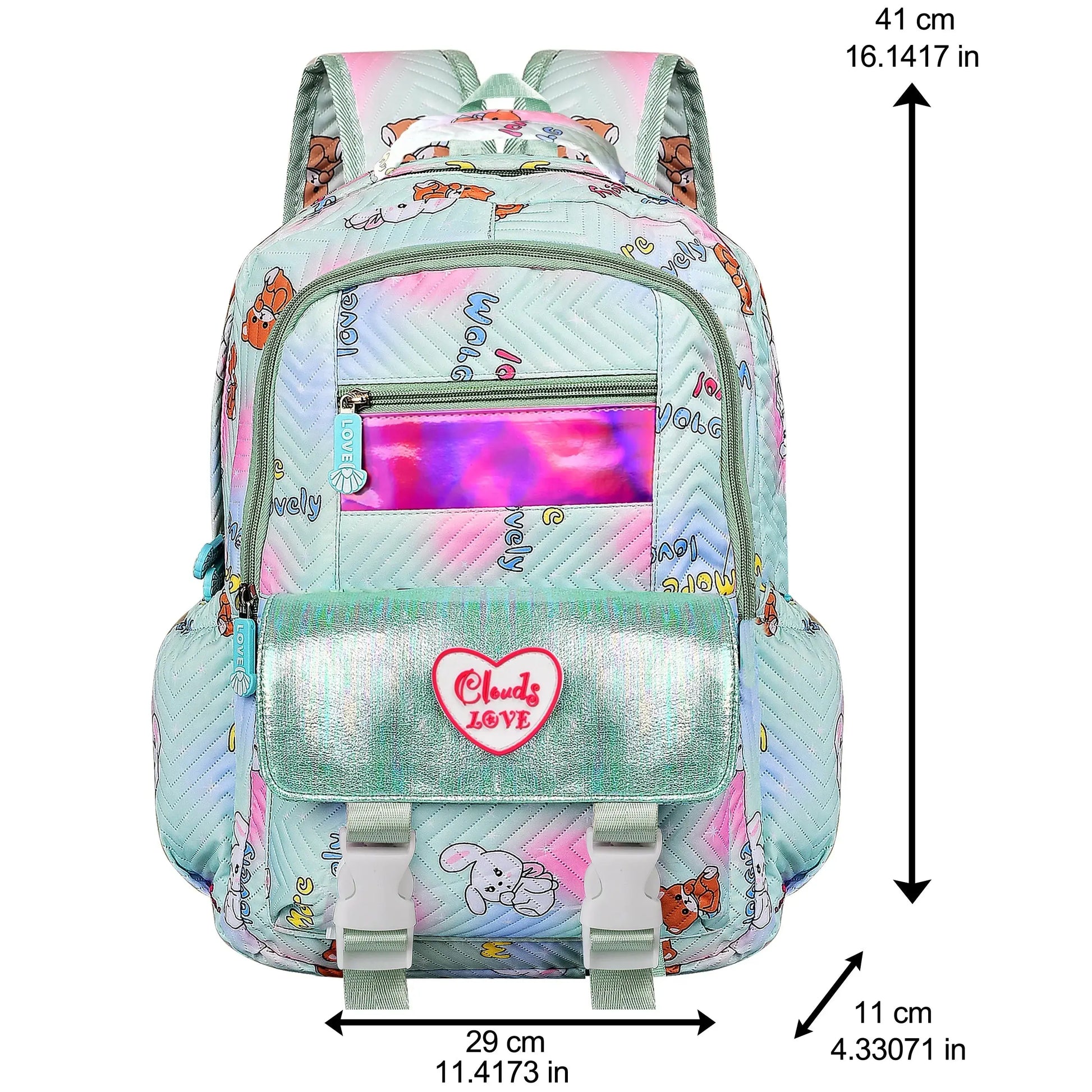 clouds love 15.6 Inch College Cute Bookbag Anti Theft Women Casual backpack for Teen School Girls laptop bag (Green) optima-bags
