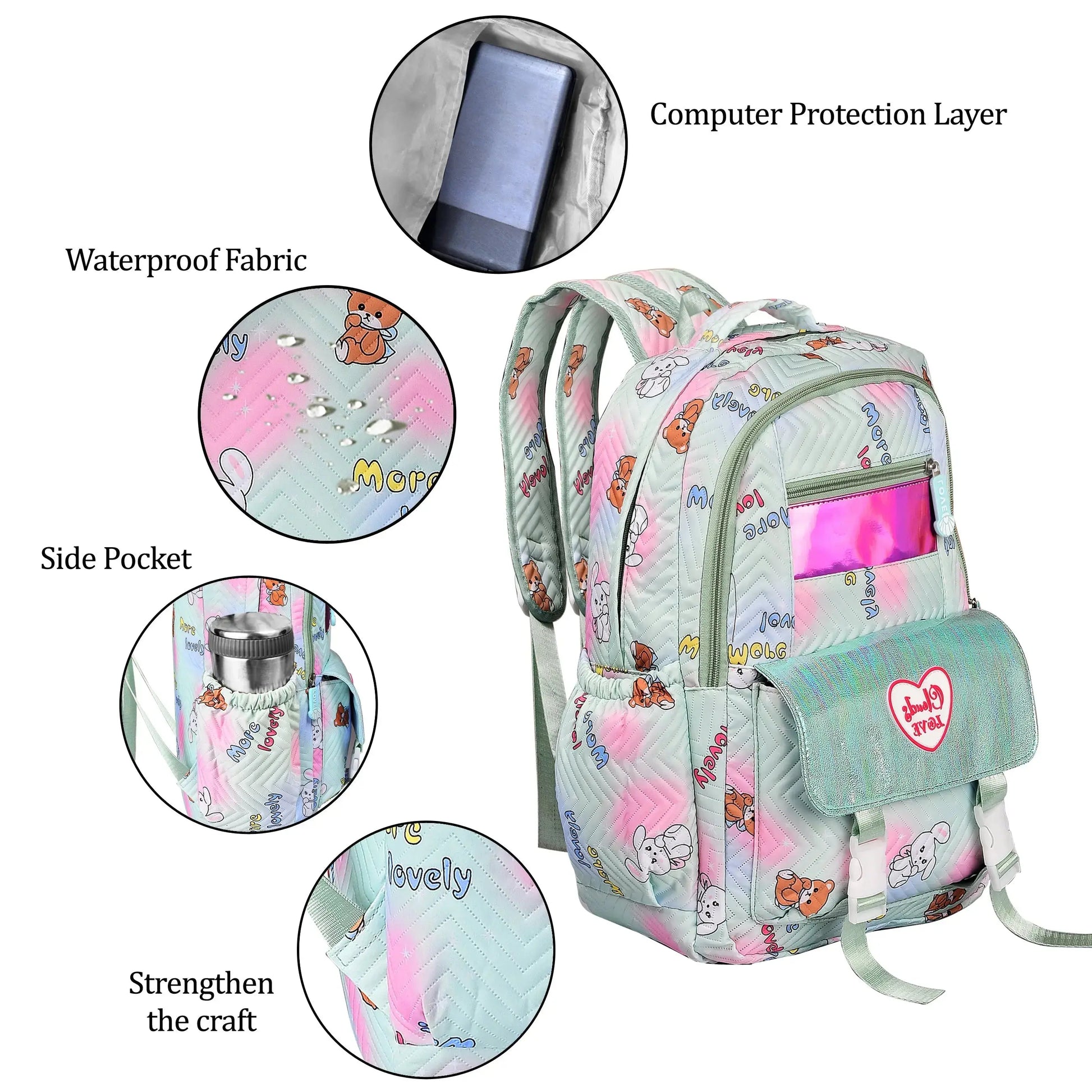 clouds love 15.6 Inch College Cute Bookbag Anti Theft Women Casual backpack for Teen School Girls laptop bag (Green) optima-bags
