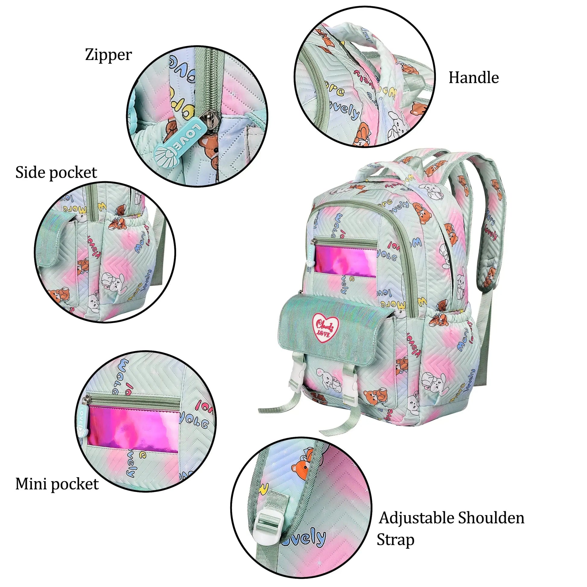 clouds love 15.6 Inch College Cute Bookbag Anti Theft Women Casual backpack for Teen School Girls laptop bag (Green) optima-bags