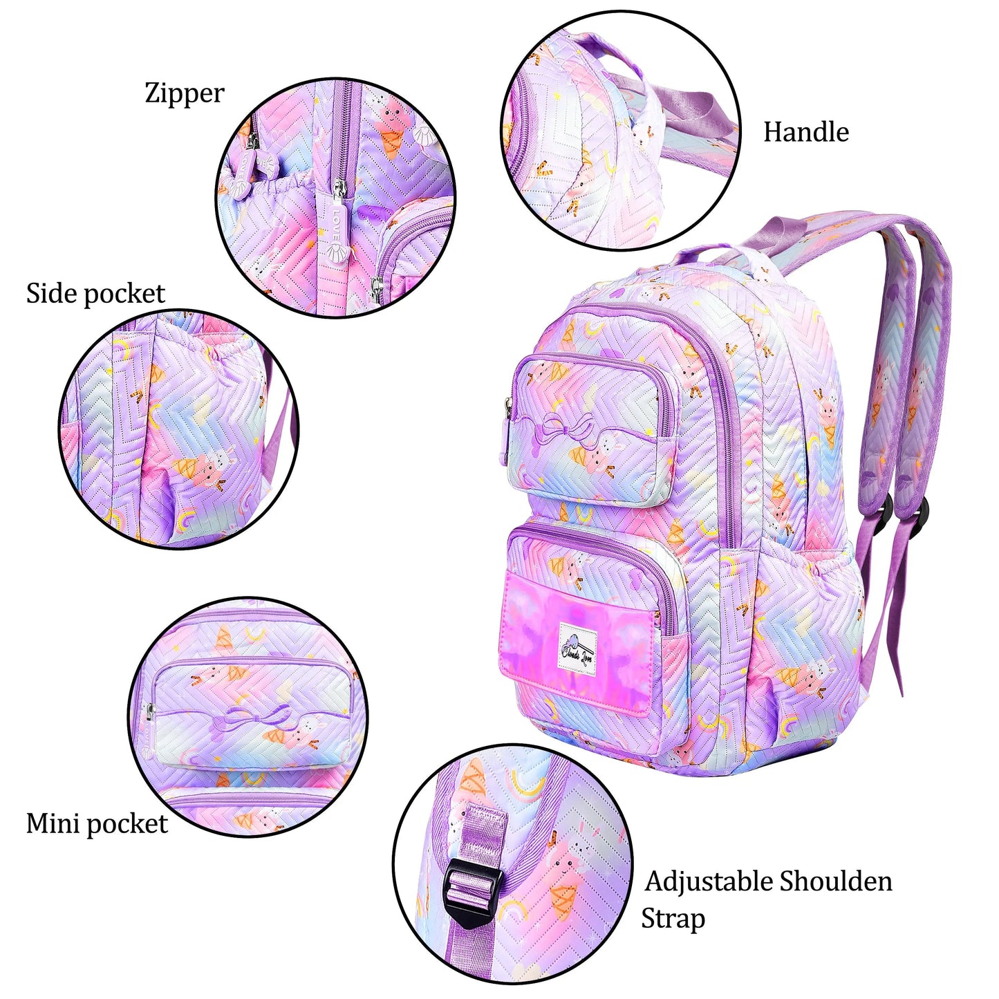 Clouds Love School Bag for Girls Kids Stylish Waterproof Girls School Bag Fashionable Large Capacity School Backpack for Girls Gift School Bag for Kids Girls (6-12 Years Old)Purple optima-bags